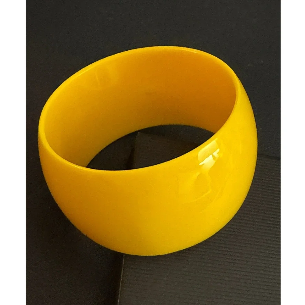 Vintage Bangle Bracelet Yellow Chunky Wide Acrylic